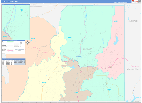 La Plata County, CO Wall Map Color Cast Style by MarketMAPS  MapSales